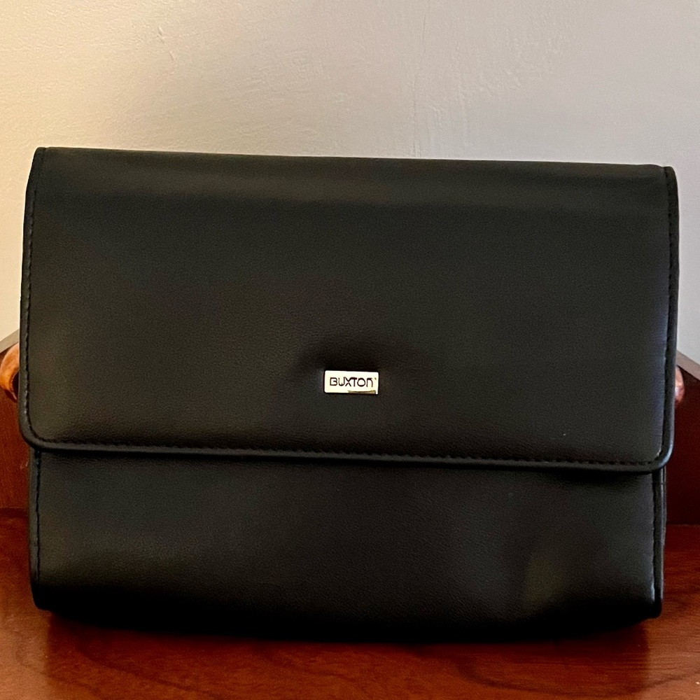 Buxton black leather look mini clutch purse or large wallet